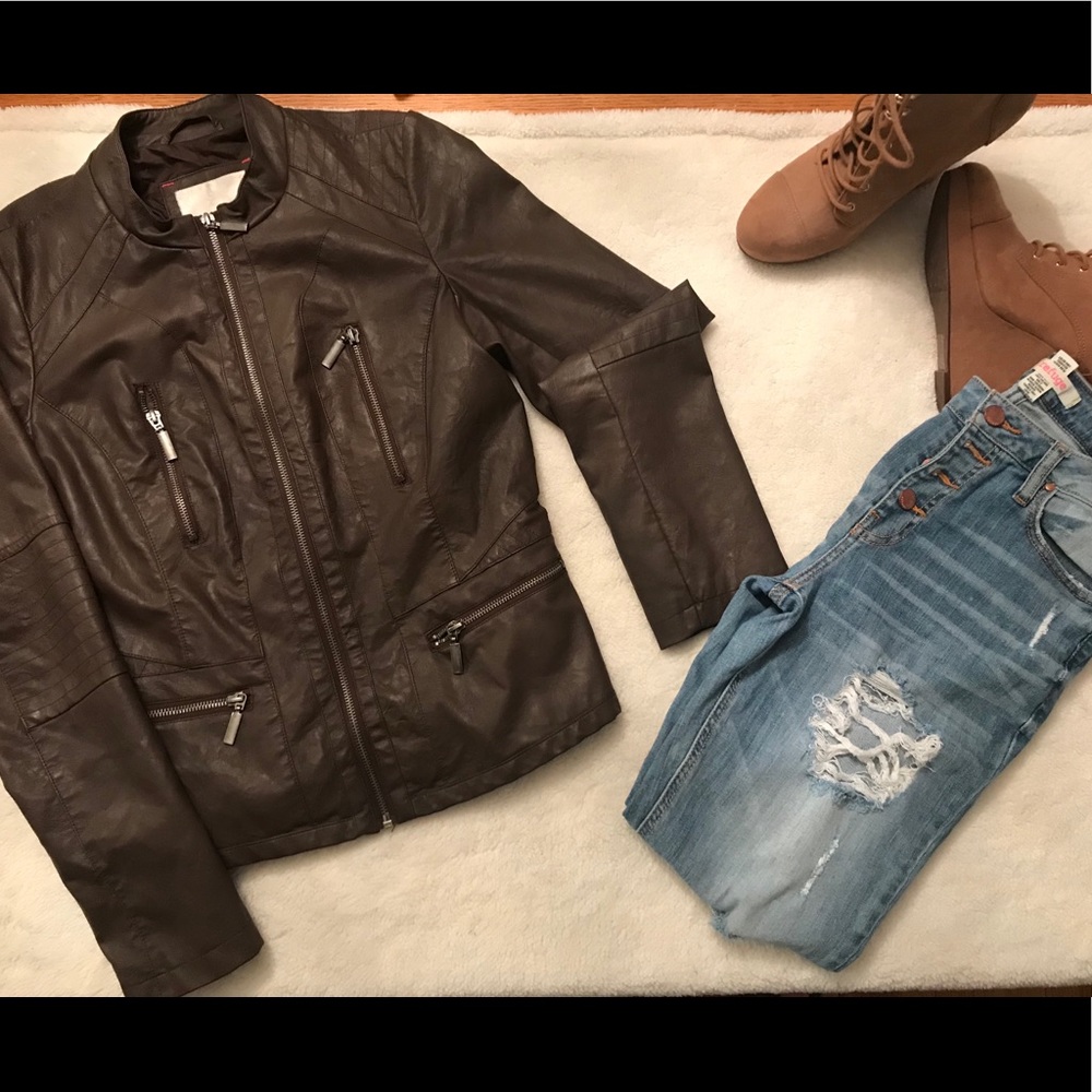 Faux leather zip up jacket